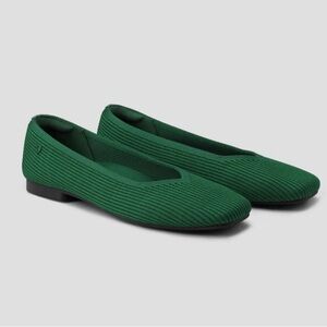 Vivaia Margot 2.0 Square Toe Flats Stretch Knit Forest Green EU 37.5 US Size 7